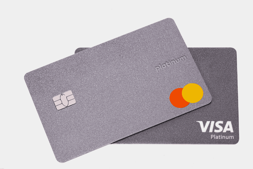 Two platinum credit cards, one Visa and one Mastercard, displayed on a white background